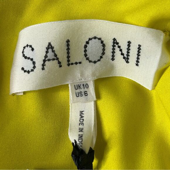 Saloni Pippa Silk Midi Dress Georgette Jungle Yellow Ruffle Citrus Floral NWT 6 - Picture 4 of 16